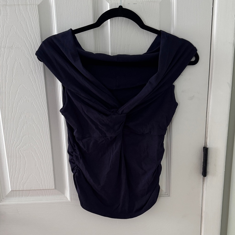 Women’s Navy Twist-Front Off the Shoulder Top